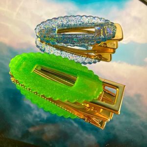 Blue & green glitter barrette set